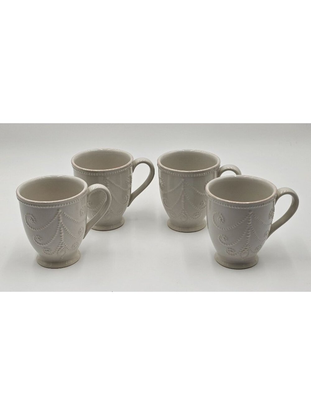Lenox French Perle Mug Set Of 4 White Ceramic Embossed Design